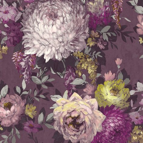 Mulberry Azzura Floral Wallpaper Pink Purple Grey Flower Natural