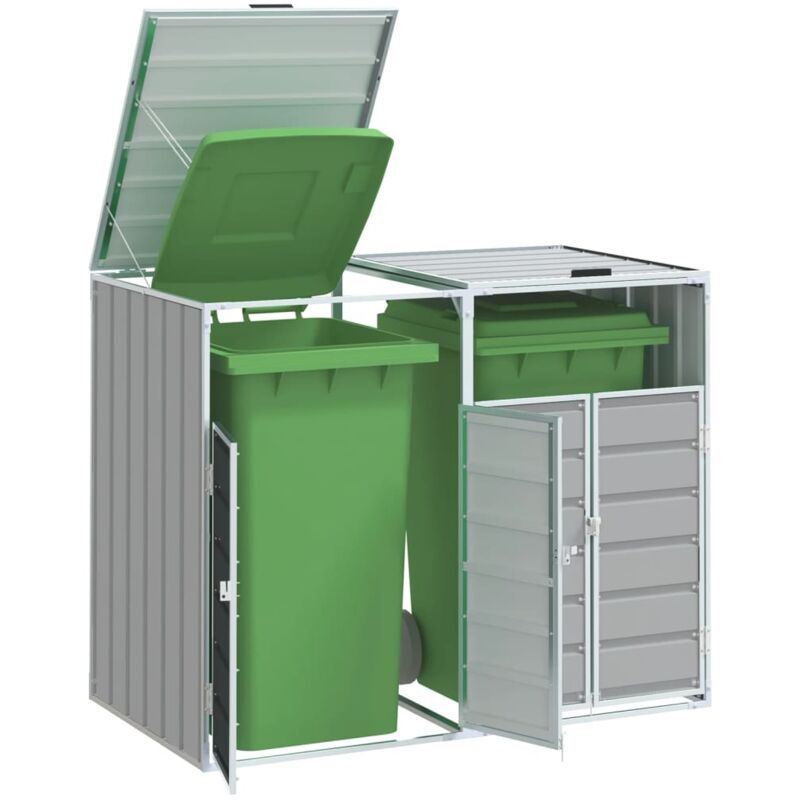Mülltonnenbox Für 2 Tonnen Grau 144x81x113 Cm Stahl Vidaxl405018