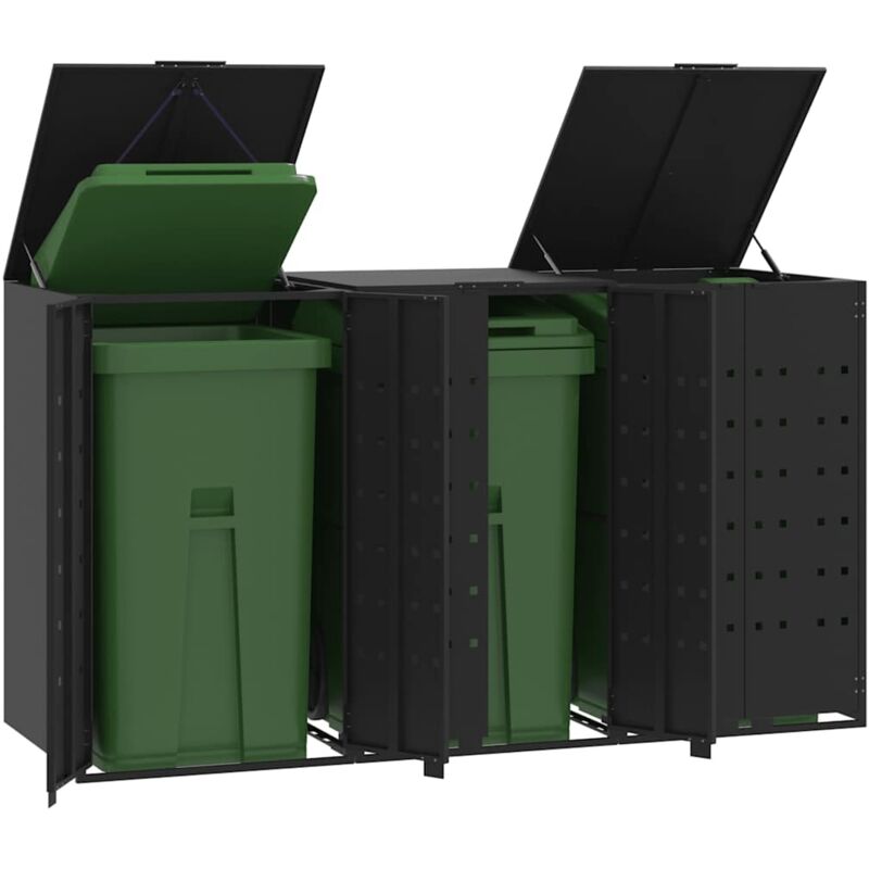 Vidaxl - Mülltonnenbox Für 3 Tonnen Schwarz 207x79x117 Cm Stahl