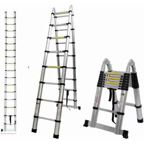 Mult-Purpose Telescopic Folding Ladder 2.6m/3.2m/3.8m/5m Aluminium Extension Ladder A-Frame/Straight Ladder, EN131 (A-Frame, 5m)