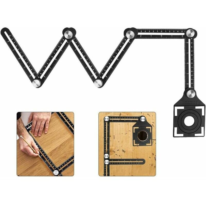 Multi Angle Measuring Ruler, Aluminum Alloy Angle Jig Tool, Six Sided Folding Ruler and diy Ceramic Tile Punch Locator