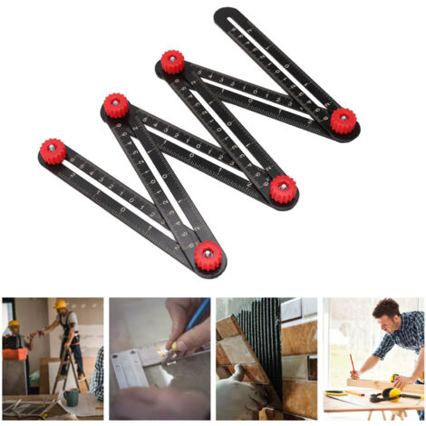 Multi Angle Measuring Ruler - Segments 6 - Matériau Aluminium avec Marque Laser & Centreur de Perçage pour Bricolage et Ébénisterie