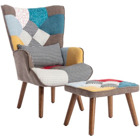 Multi-colour lounge chair with footrest, backrest and cushion, living room/lounge chair combination