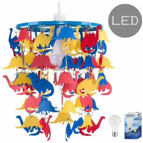 main image of "Multi Coloured Dinosaur Ceiling Light Shade + 6W LED GLS Bulb"