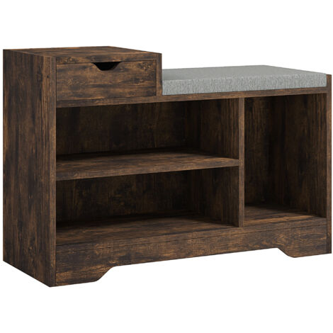 Multi-Compartment Shoe Bench, with Seat - Rustic Brown