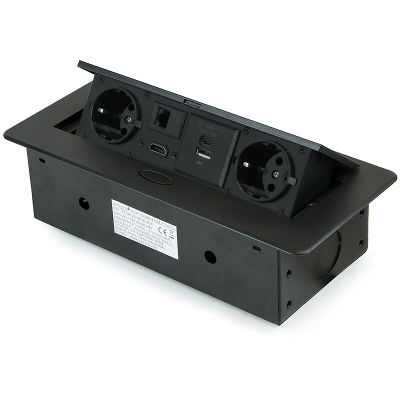 Multiconnecteur Atom 26 a+c pour bureau, eu, Peint en noir, Acier et Plastique et Zamak. - Emuca