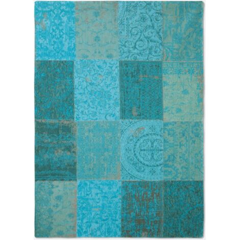 MULTI DESIGN - TAPPETO PATCHWORK VINTAGE - Prodotto in Belgio - Tessuto piatto jacquard meccanico - Rifinito a mano - Antiscivolo naturale - 100% cotone - Azzurro - 230 x 330 CM