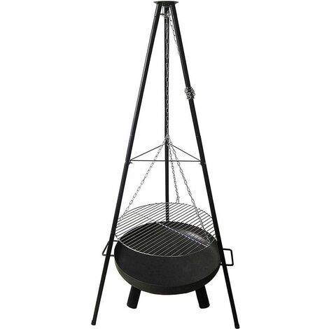 Multi-Feuerstellen-Set Oslo Feuerschale, Schwenkgrill, Emailletopf, Flammlachsbrett