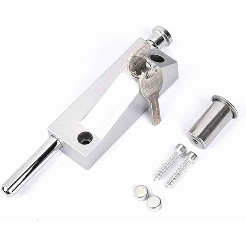 Multi-Function Door Lock, Garage Door Lock, Universal Door Lock, With 2 Keys, Indoor and Outdoor Use, Matte Silver
