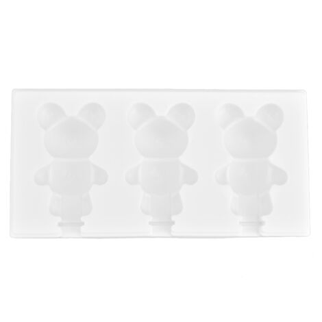 Multi Grid Silicone Ice Bar Mold Heat Resistant Ice Cream Making Mold Kitchen DIY Tool(3Grid Bear Shape )