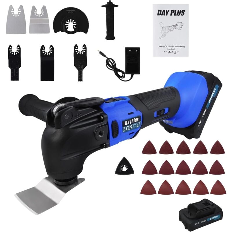 Multi-Outil Oscillant Sans fil scie meuleuse électrique à vitesse variable 300W multi-outil oscillant avec kit D'Accessoires, pour scier, couper,