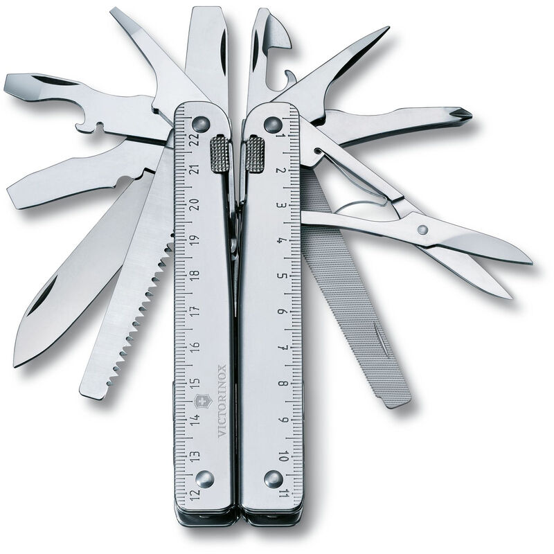 Victorinox - Multi-outil suisse SwissTool x, 28 fonctions, robuste, poids 345 g, en acier inoxydable, avec pochette en cuir.