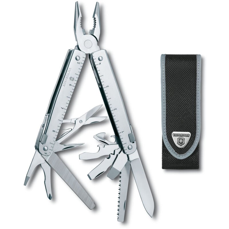 Victorinox - Multi-outil suisse SwissTool x, 28 fonctions, robuste, poids 345 g, acier inoxydable, avec pochette Nylon.