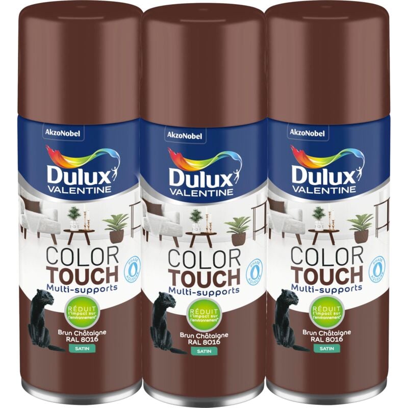 Multi Pack 3 - Peinture aérosol Color Touch Multi-Supports - Satin Brun Châtaigne 400 ml - Dulux Valentine