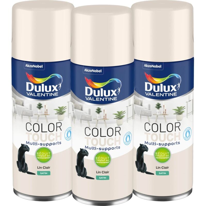 Multi Pack 3 - Peinture aérosol Color Touch Multi-Supports - Satin Lin Clair 400 ml Dulux Valentine