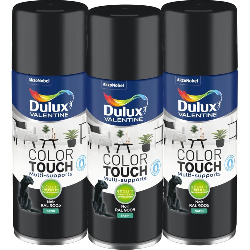 Multi Pack 3 - Peinture aérosol Color Touch Multi-Supports - Satin Noir 400 ml Dulux Valentine