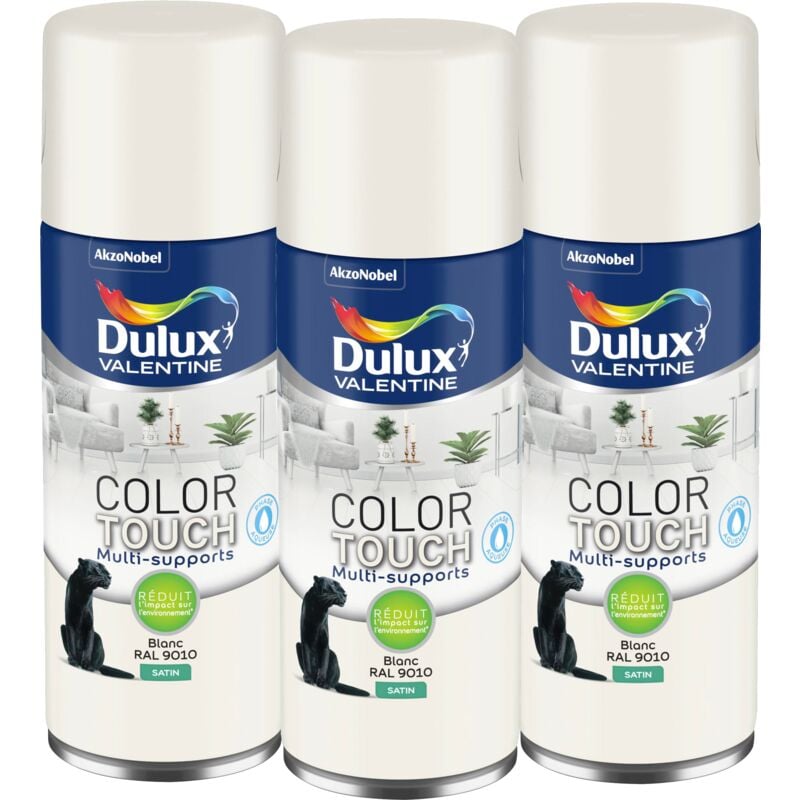Multi Pack 3 - Peinture aérosol Color Touch Multi-Supports - Satin Blanc 400 ml Dulux Valentine