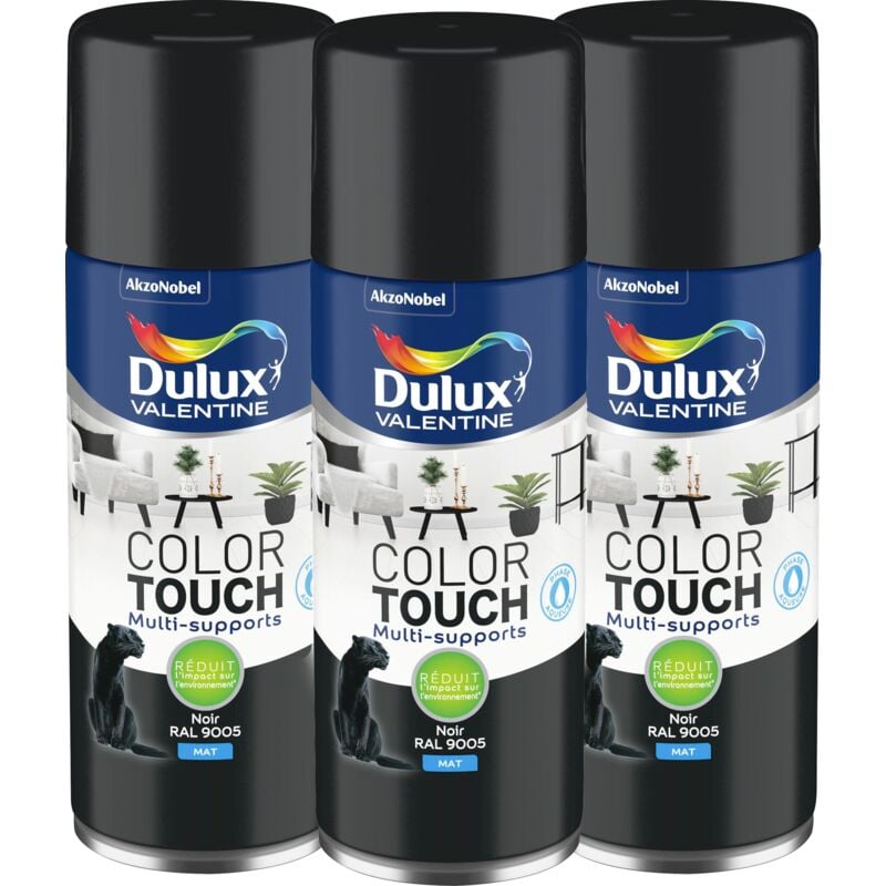 Multi Pack 3 - Peinture aérosol Color Touch Multi-Supports - Mat Noir 400 ml Dulux Valentine