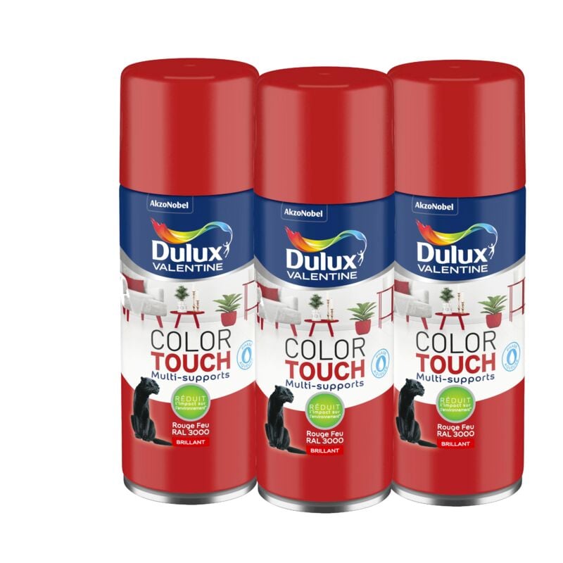 Multi Pack 3 - Peinture aérosol Color Touch Multi-Supports - Brillant Rouge Feu 400 ml Dulux Valentine