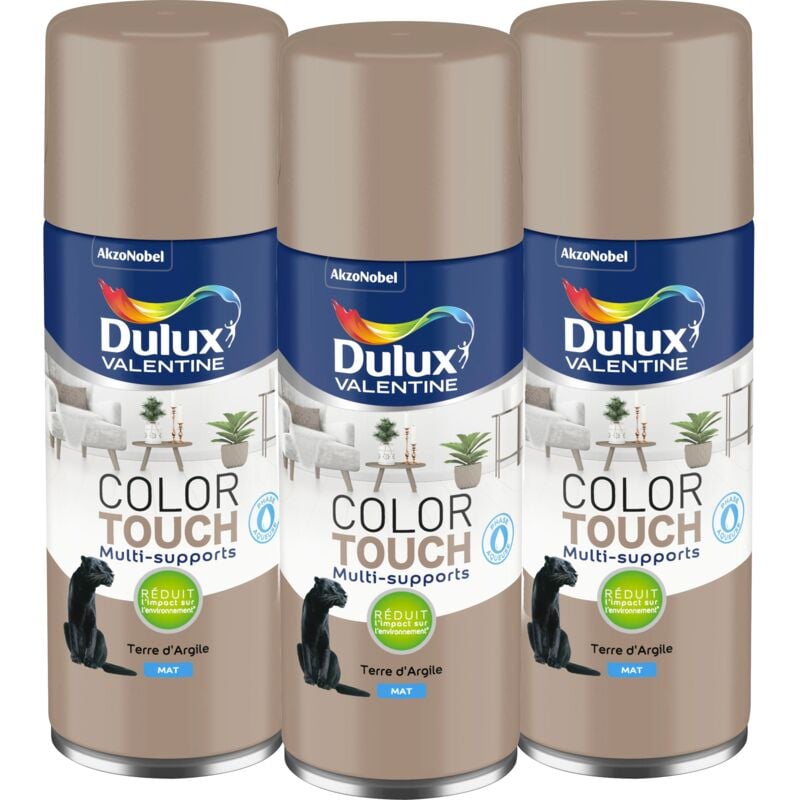 Dulux Valentine - Multi Pack 3 - Peinture aérosol Color Touch Multi-Supports - Mat Terre d'Argile 400 ml