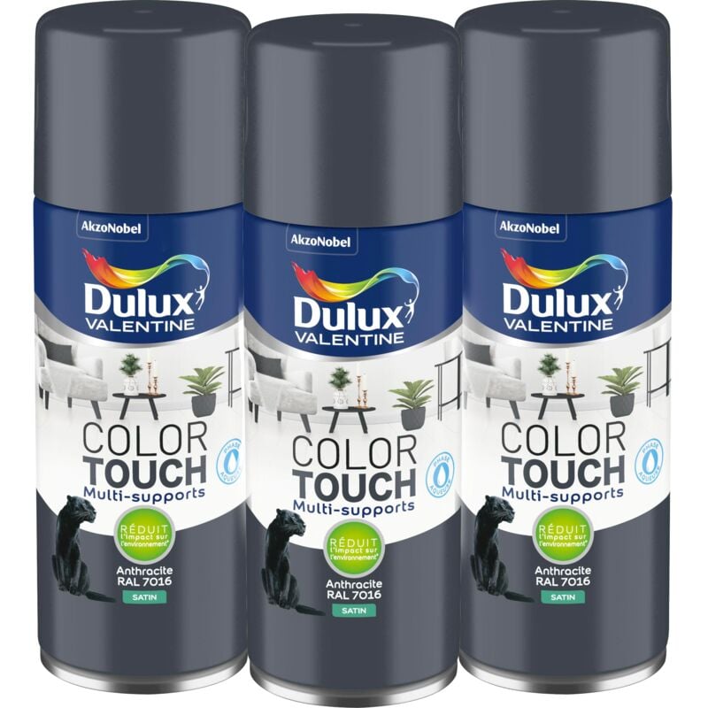 Multi Pack 3 - Peinture aérosol Color Touch Multi-Supports - Satin Anthracite 400 ml Dulux Valentine