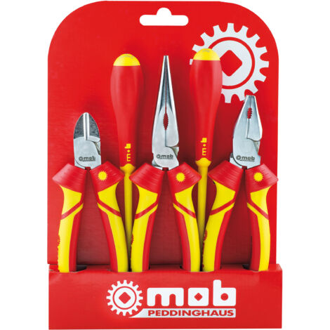 Multi pack électricien – 3 pinces isolées 1000V (160, 180, 200 mm) + 2 tournevis isolés (fente 4x100 mm, Pozidriv PZ1) – Outils certifiés pour travaux sous tension