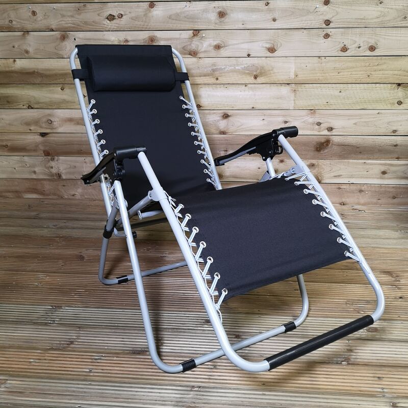 Bonnington Plastics - Multi Position Garden Gravity Relaxer Chair / Sun Lounger - BLACK/SILVER