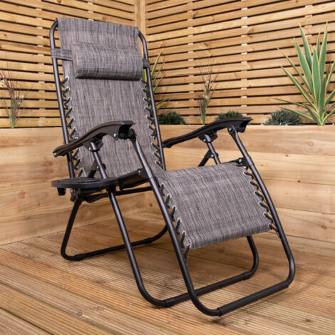 Multi Position Garden Zero Gravity Relaxer Chair Sun Lounger in Mixed Grey