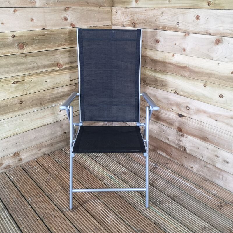 Samuel Alexander - Multi Position High Back Reclining Garden / Outdoor Folding Chair in Black and Silver