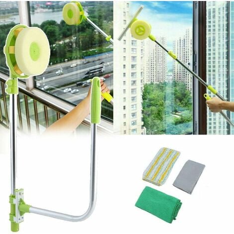 U-TYPE TELESCOPIC HIGH RISE WINDOW CLEANER GLASS DUST CLEANING BRUSH  SQUEEGEE