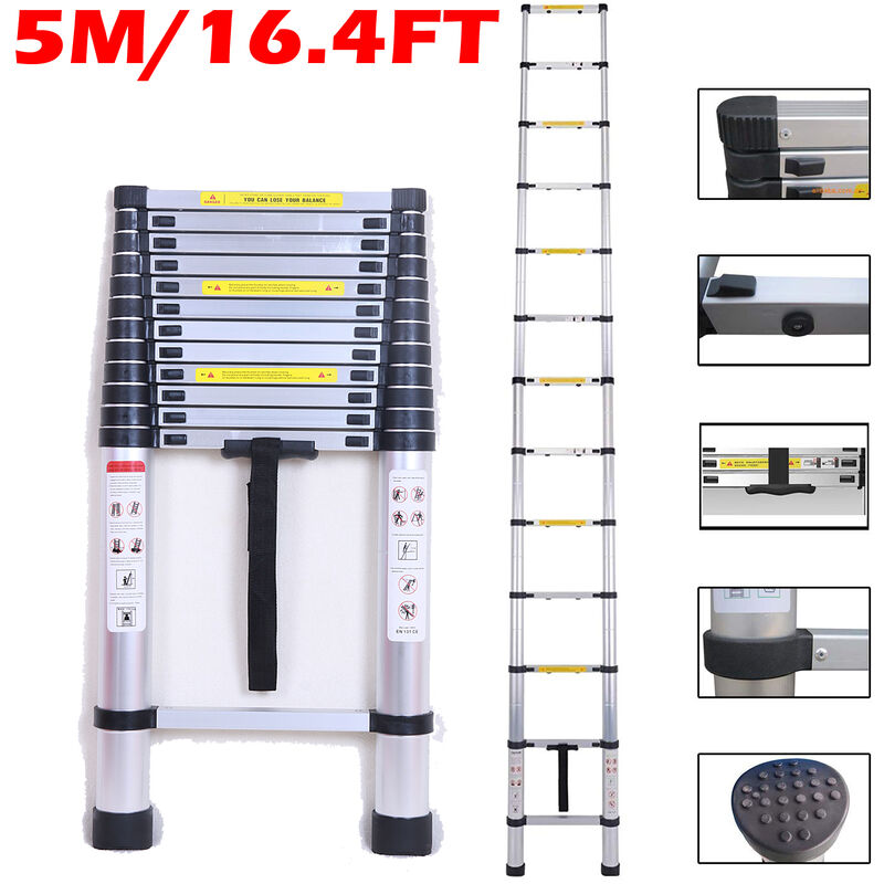 Multi-Purpose 5M Aluminium Telescopic Ladder Heavy Duty Loft Step Home Ladders