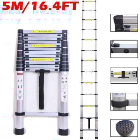 BRIEFNESS Multi-Purpose 5M Aluminium Telescopic Ladder Heavy Duty Loft Step Home Ladders