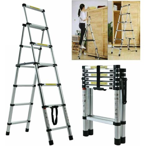 Multi-Purpose Folding Ladder 2M/2.3M, Folding Step Ladder Aluminum Ladder Multi-Position 6/7 Steps Adjustable A-Frame Stepladder with Handrails & Safety Lock