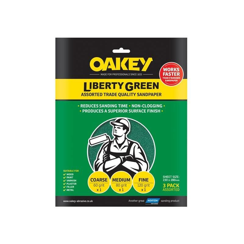 TBC - Liberty Green Aluminium Oxide Sheets 230 x 280mm Assorted (3) OAK84727