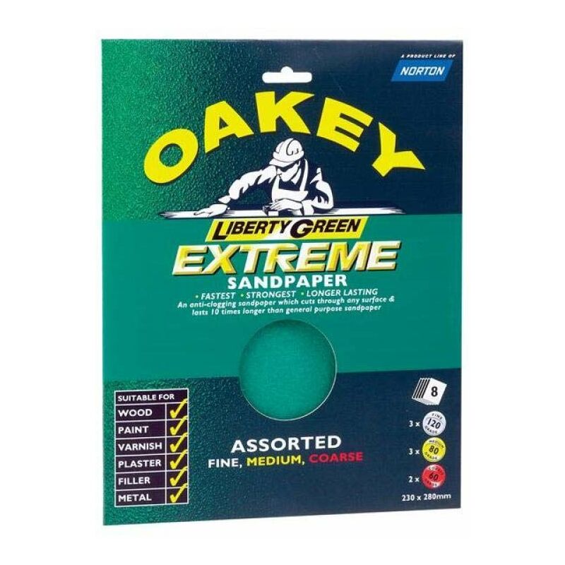 Oakey 63642584727 Liberty Green Aluminium Oxide Sheets 230 x 280mm Assorted 3 OAK84727