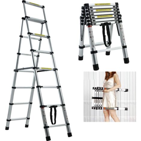 Multi Purpose Ladder 6+7 Steps A Frame 2M+2.3M Ladder Folding Step Ladder Easy Carry Aluminium Household Telescopic Ladder