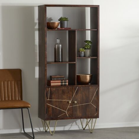 Multi shelf bookcase with Doors Dallas Dark Mango