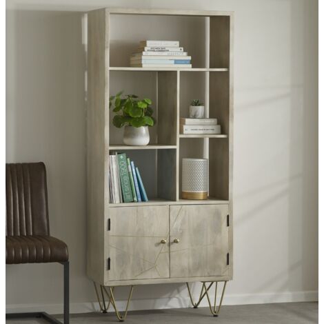 Multi shelf bookcase with Doors Dallas Light Mango