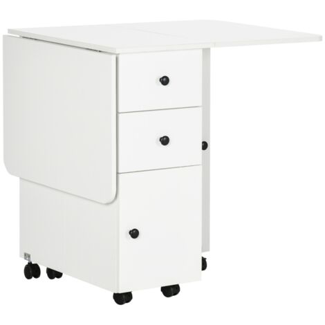 Multi-Storage Six-Person Drop Leaf Dining Table -  White
