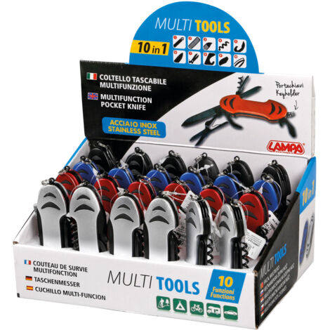 Multi Tools, coltelli multifunzione tascabili 10 in 1, espositore 24 pz