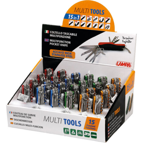 Multi Tools, coltelli multifunzione tascabili 15 in 1, espositore 24 pz