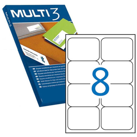 Multi3 pack of 800étiquettes blanches à bords arrondis de 99,1x67,7mm with permanent adhesive for multiple uses.