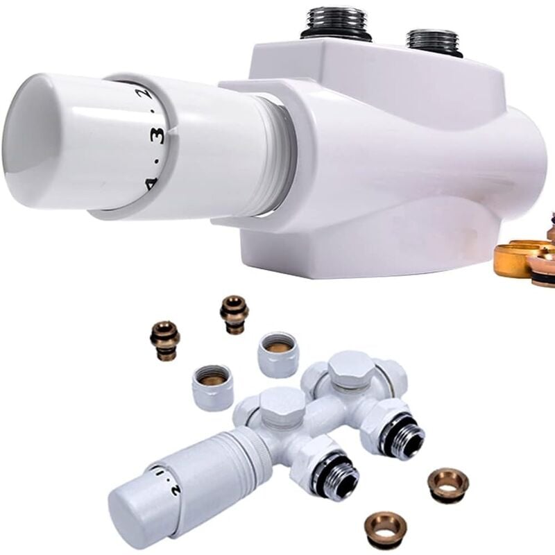 Multibloc avec thermostat, bloc de robinet d'angle et forme de passage pour radiateurs de salle de bain, raccord central, robinetterie, accessoires