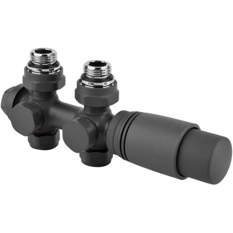 Multiblock-Set für den Anschluss eines zentralen Heizkörpers, 50-mm-Ventil, universelle Thermostatventile, Anthrazit