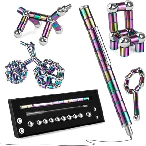 Multicolor Fidget Pen Magnetic, Decompression Magnetic Pen with Magnetic Balls and Blue Ink, Gadget for Kids Boys and Girls, Adult Fidget Toys, Fun Magnetic Toy Pen for Office Writing and School