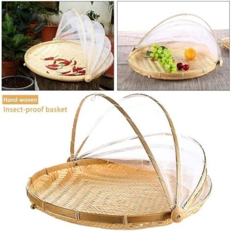 (multicolor)42cm Cloche Alimentaire, Cloches Alimentaires Pliables avec Gaze Corbeille A Fruit Tissé À La Main Bug- Proof Panier À La Poussière