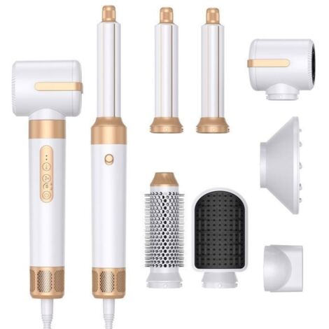 (Multicolore)7 en 1 Sèche Cheveux , Air Styler, d'ions Négatifs Hair Dryer à Haute Vitesse, Avec Brosse Soufflante et Air Boucleur a Cheveux