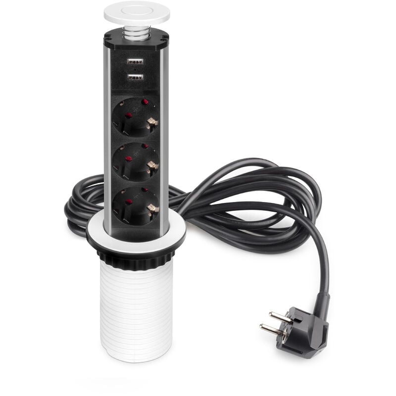 Multiconnecteur élevable Vertikal, eu, Peint en blanc, Plastique et Aluminium. - Emuca