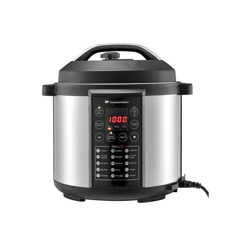 Continental Edison - Multicuiseur - Robot Cuiseur CEMCSP1000I - Autocuisuer sous pression - 15 programmes - 5,7L - 1000W - Noir & Inox