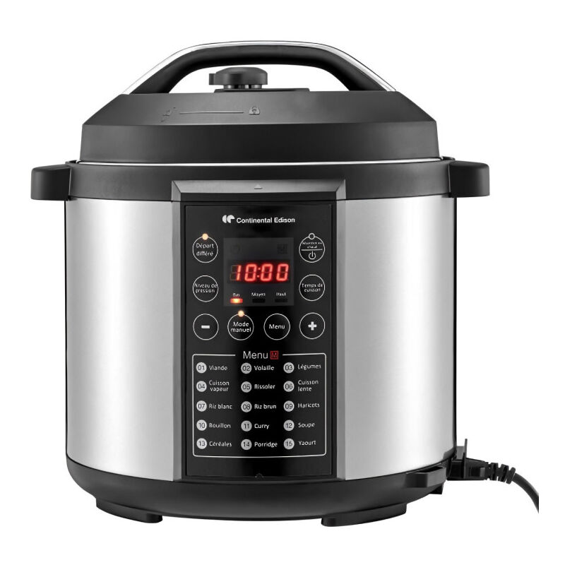 Continental Edison - Multicuiseur sous pression CEMCSP1000I 15 programmes - 5,7L - 1000W - Noir + Inox